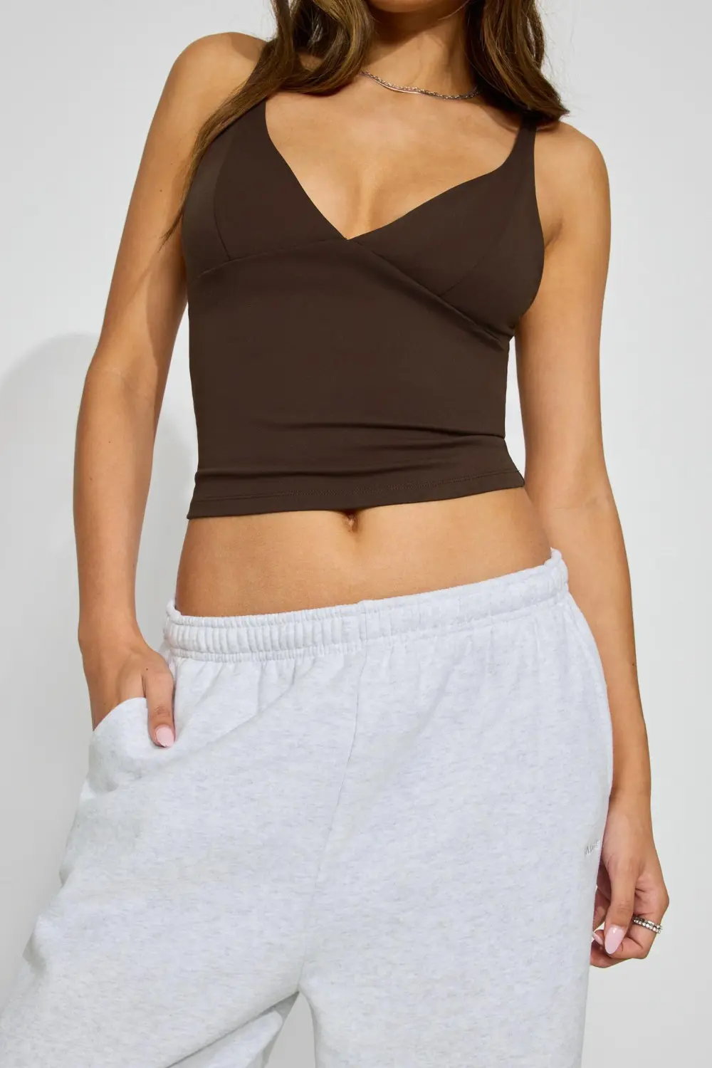 Deep Plunge Sleek Cami Top Brown
