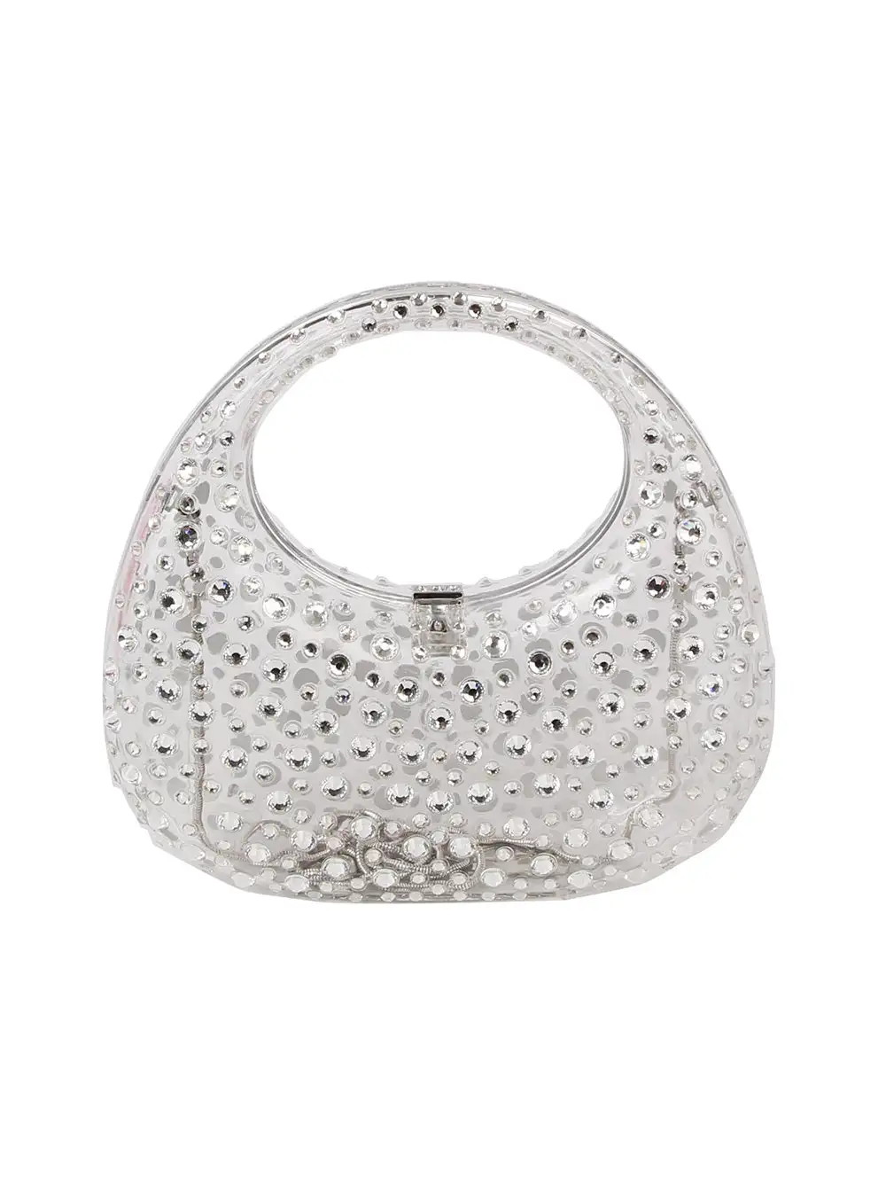 Crystal Accent Chain Accent Transparent Clutch Bag