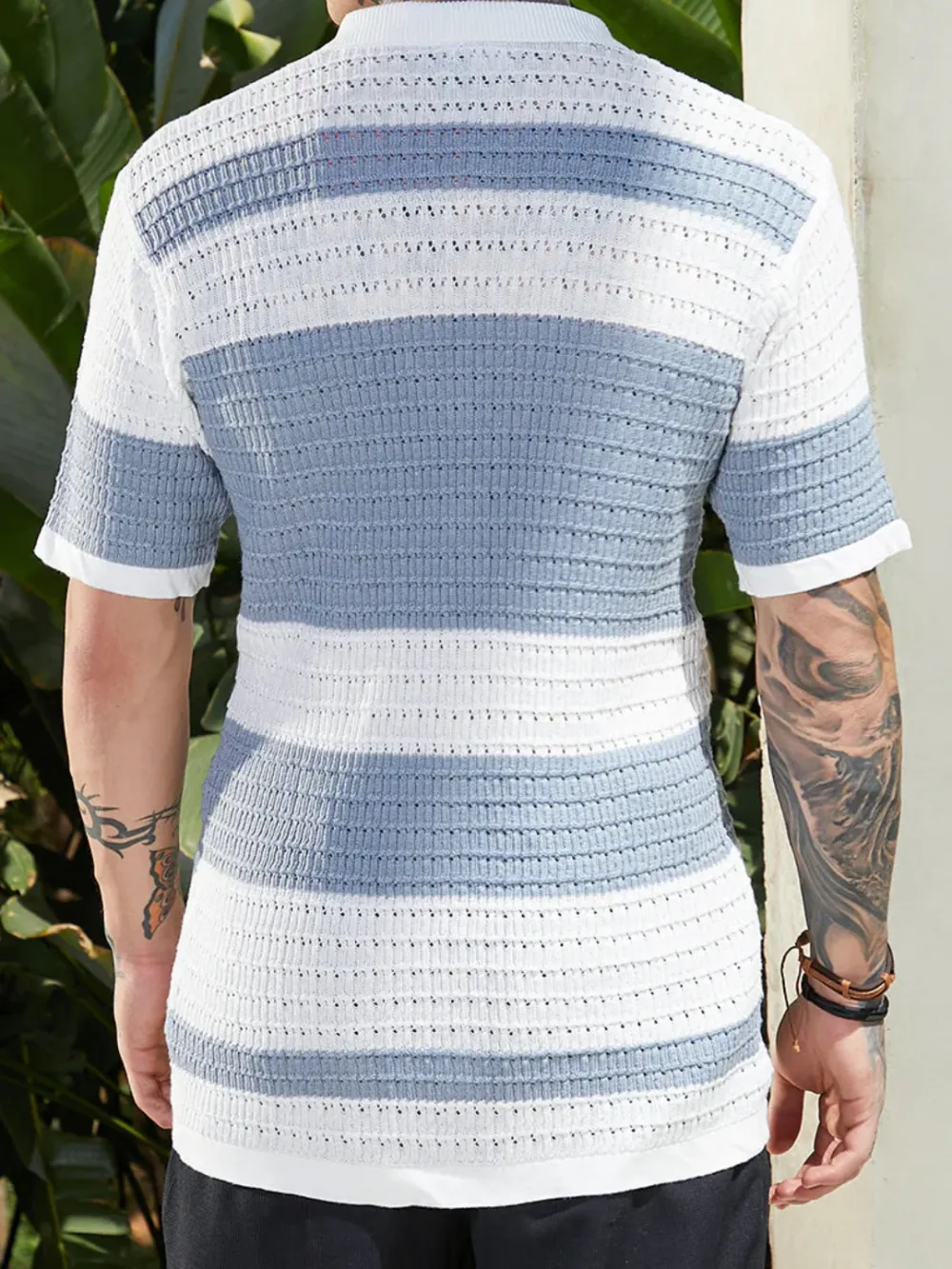 Striped Knit Short Sleeve Polo Shirt