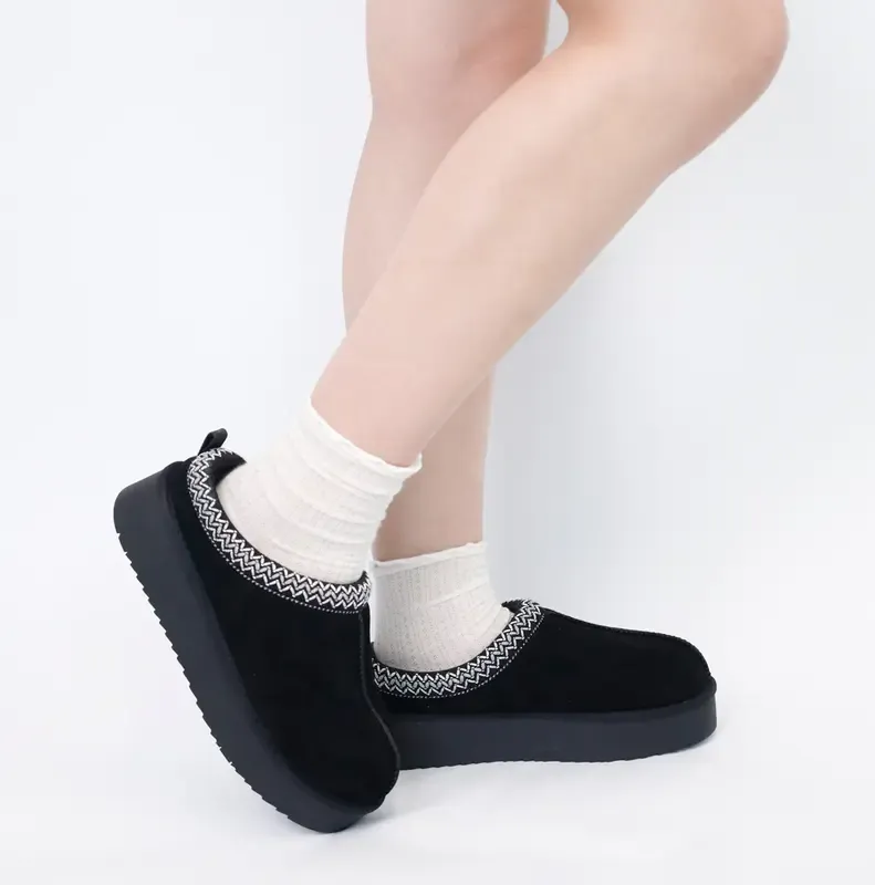 Women's leather outdoor suede slippers, mini heightening boots, short boots with soft fur lining