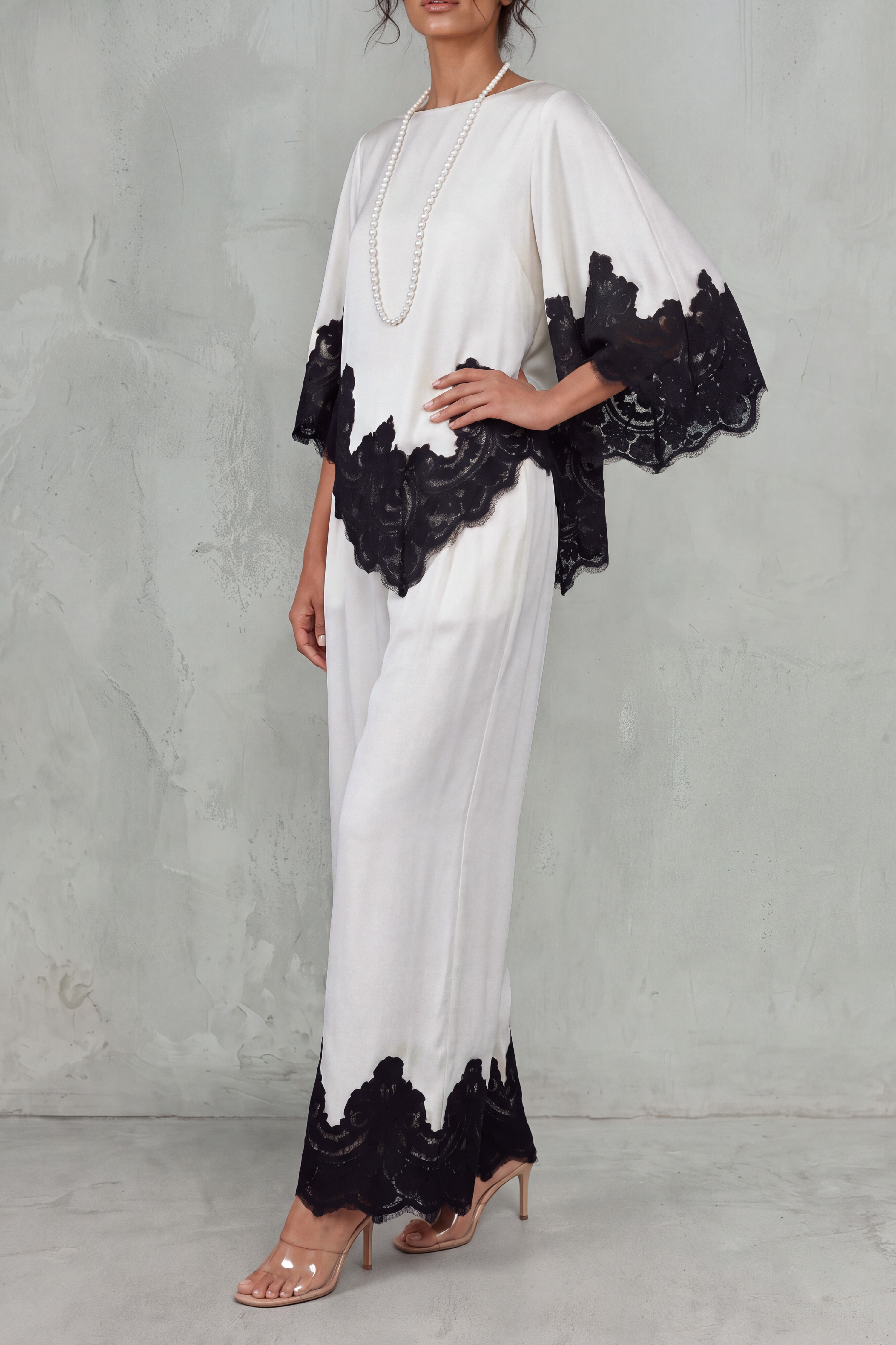 Asymmetrical Lace Matching Pants Set