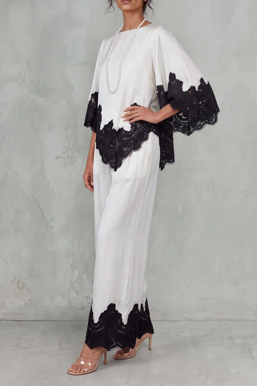 Asymmetrical Lace Matching Pants Set