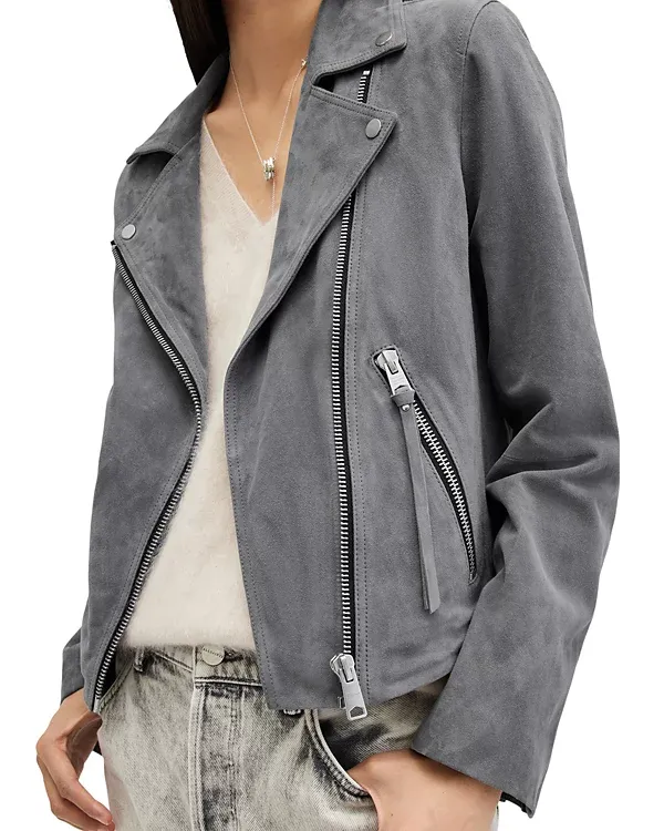 Grey Long Sleeves Biker Jacket