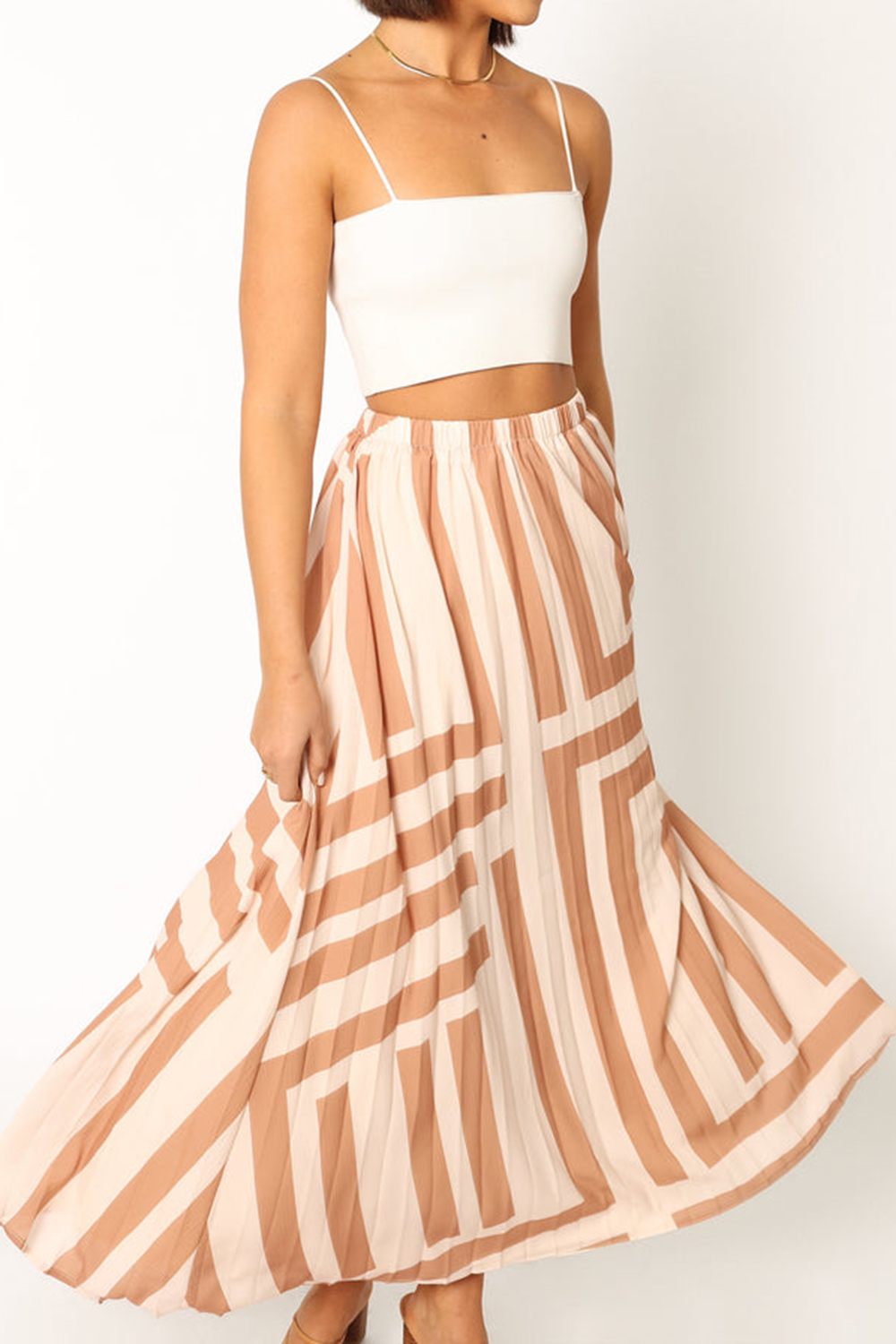 PLEAT MIDI SKIRT - TAN