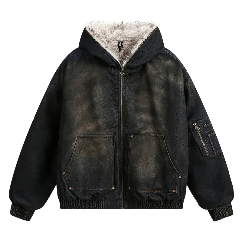 Washed Denim High-Neck Jacket