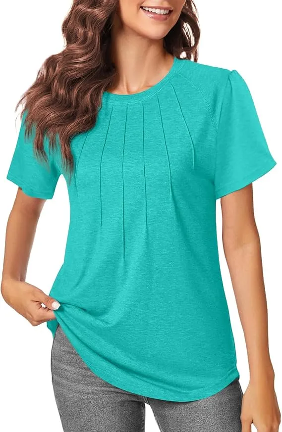 5PACK-Casual Short Puff Sleeve Pleated Shirts Casual Blouses