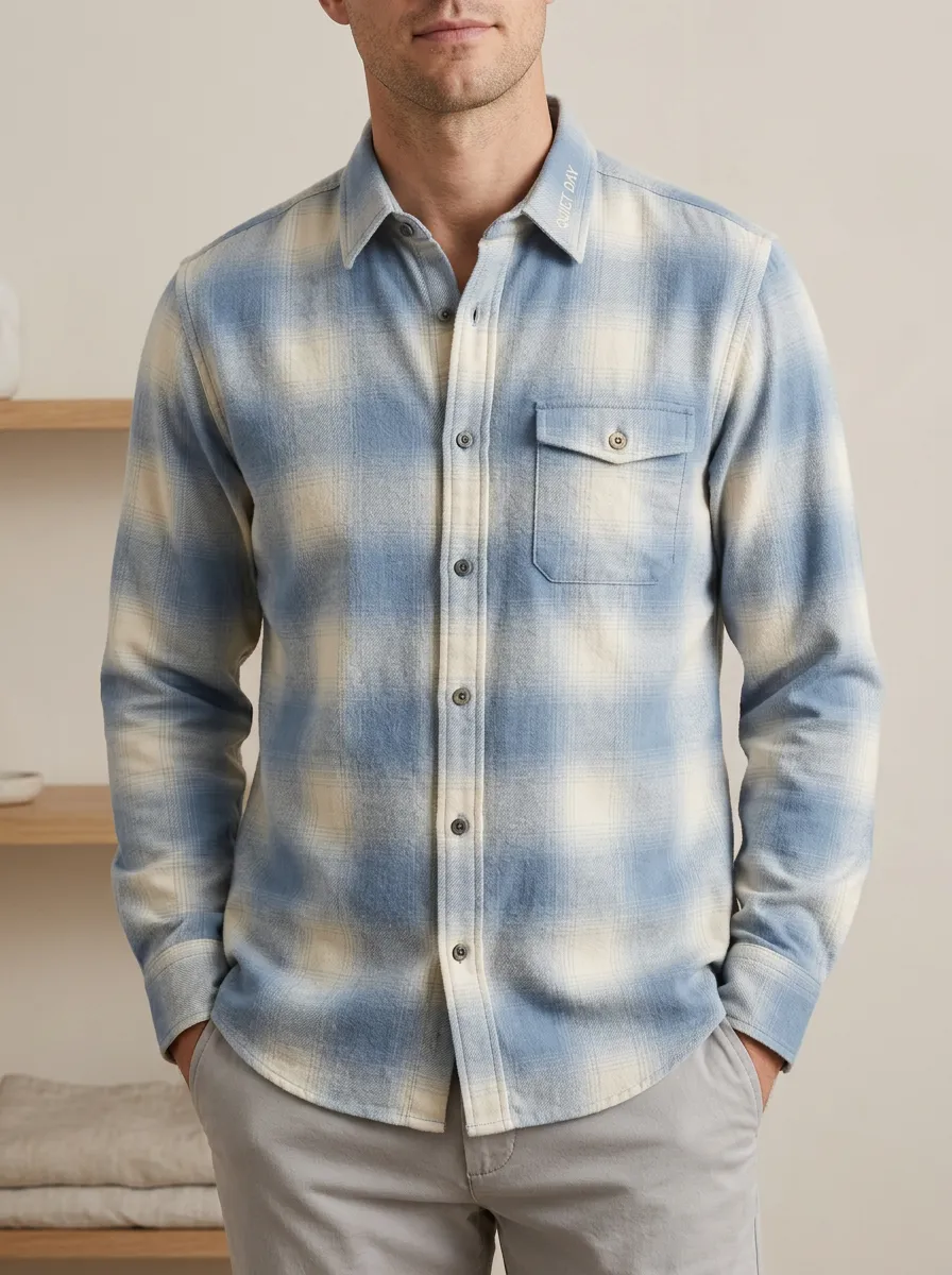 Natural Plaid Long-Sleeve Men's Long-Sleeve Shirt