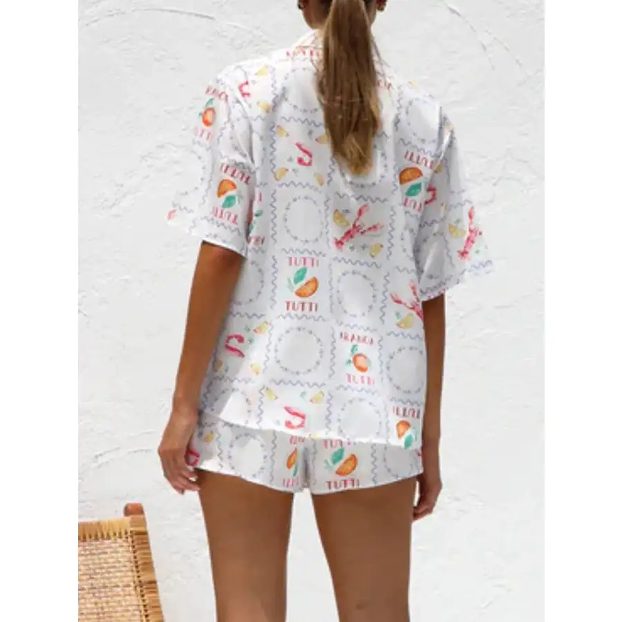 Printed Button Down Short Sleeve Top and Shorts Set