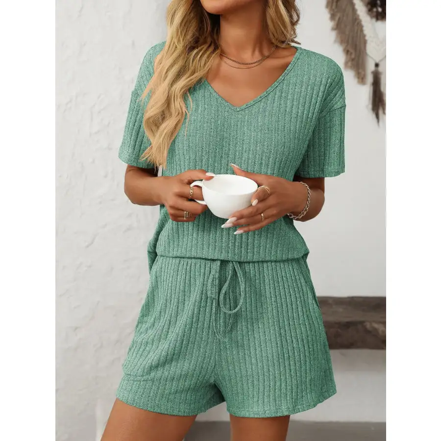 Mandy V Neck Short Sleeve Top and Shorts Set