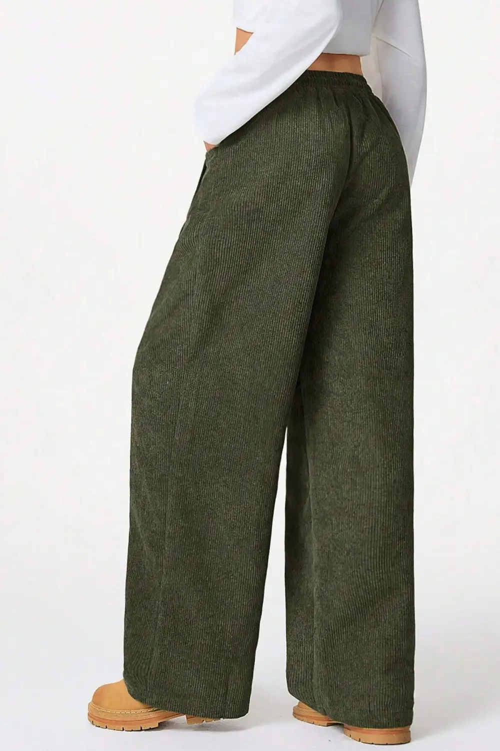 Relaxed Drawstring Wide Leg Flannel Pants