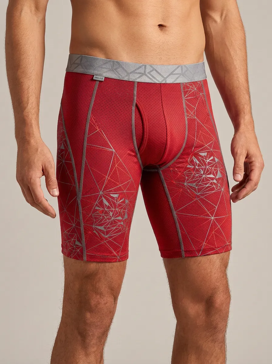 Men's Geometric Pattern Blue Printed Boxer Briefs