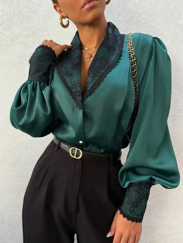 French Cardigan V Neck Shirt