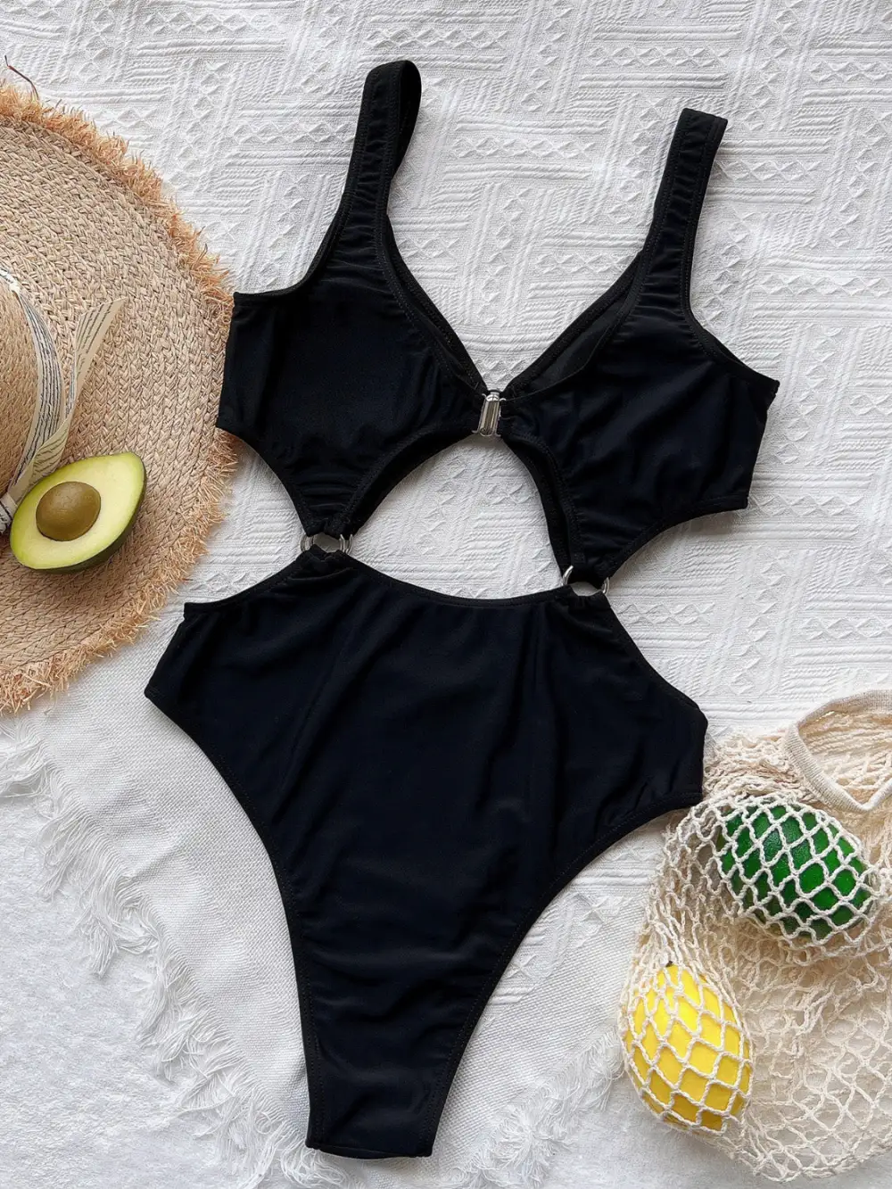Panel Detail Plunge One Piece Swimsuit