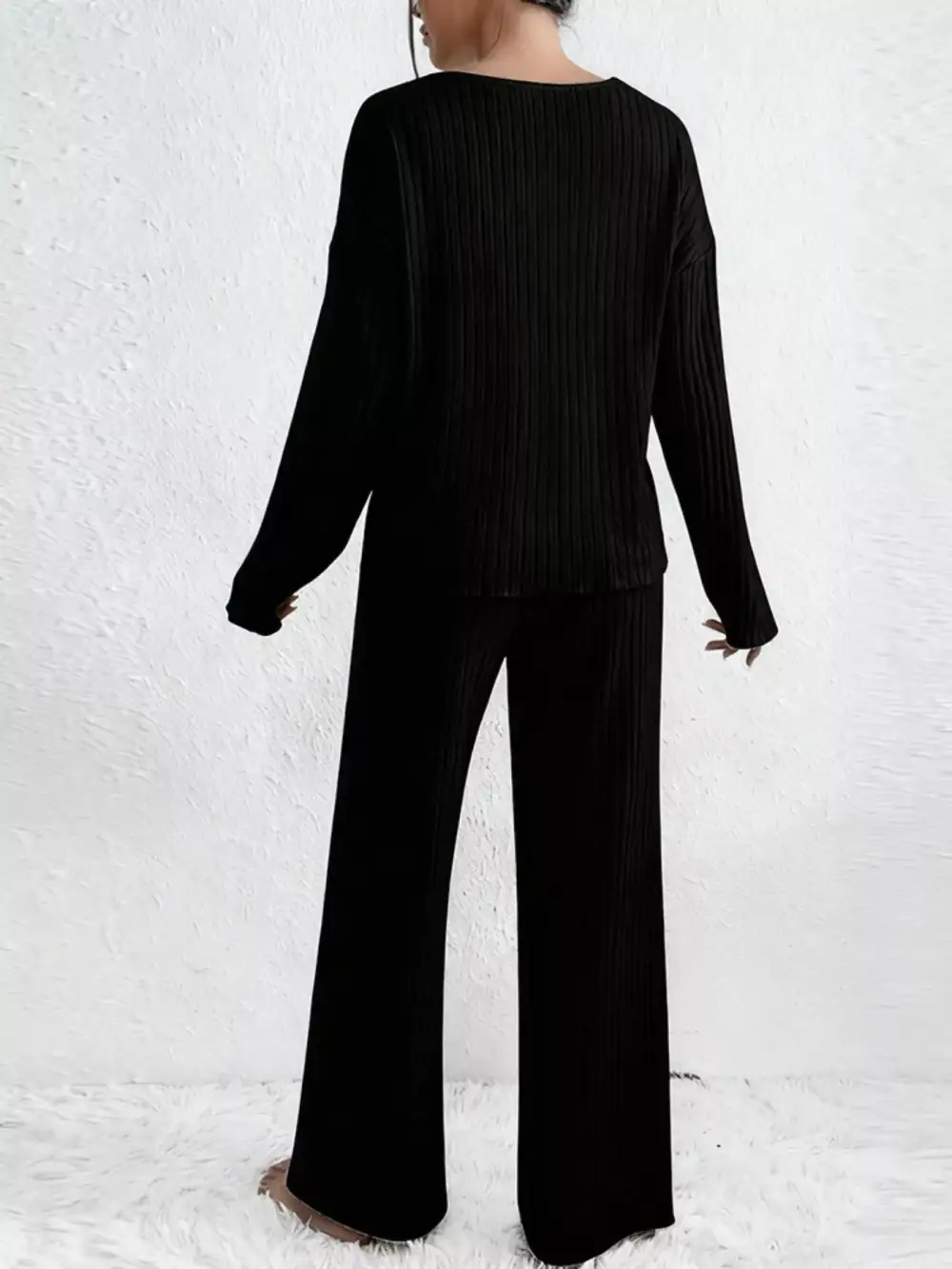 Ribbed Knit V Neck Top and Pants Set