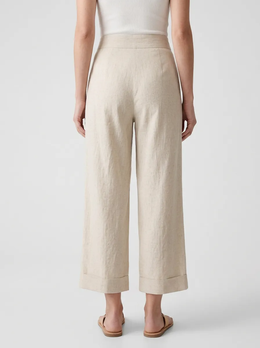 Everyday Drawstring Waist Linen Blend Casual Look Women's Cropped Pants