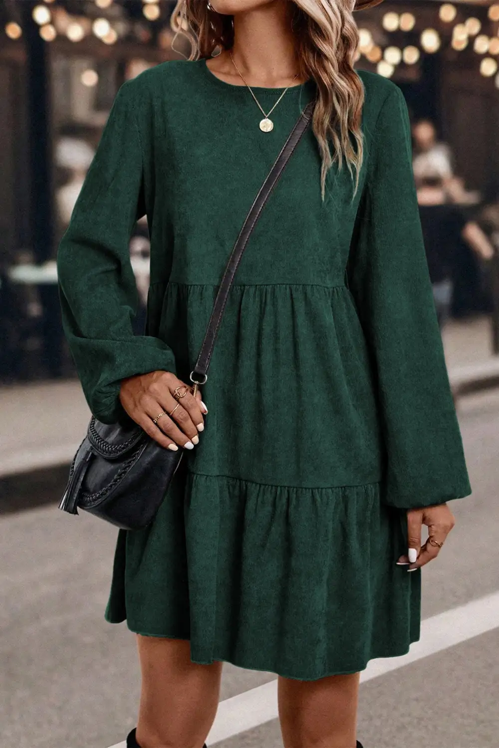 Wearable Cut Tiered Lantern Sleeve Mini Dress