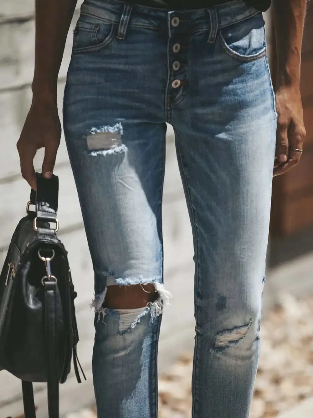 Distressed Button Fly Skinny Denim Jeans