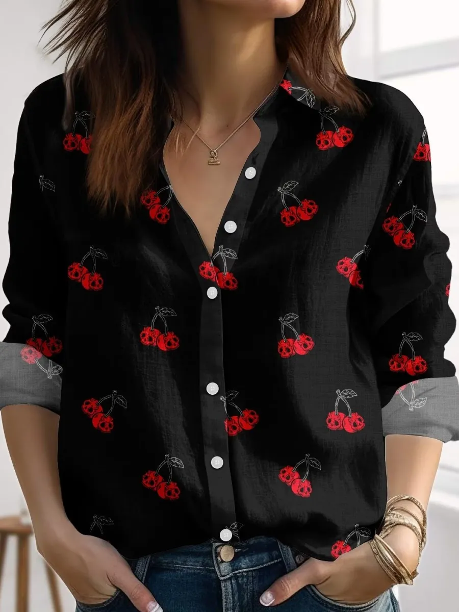 Skull Cherry Print Shirt