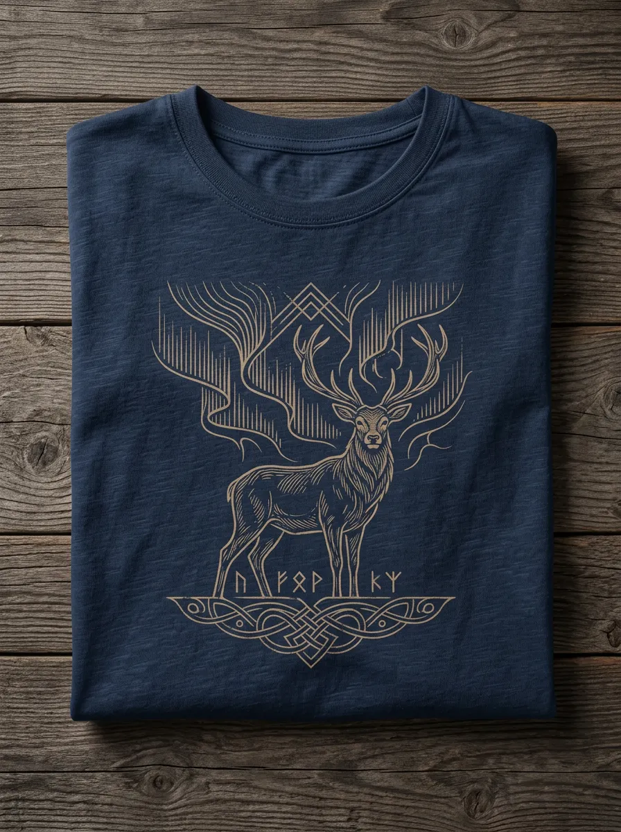 Men's Stag Crew-Neck Short-Sleeve Chest-Sleeve Relaxed Geometric T-Shirt