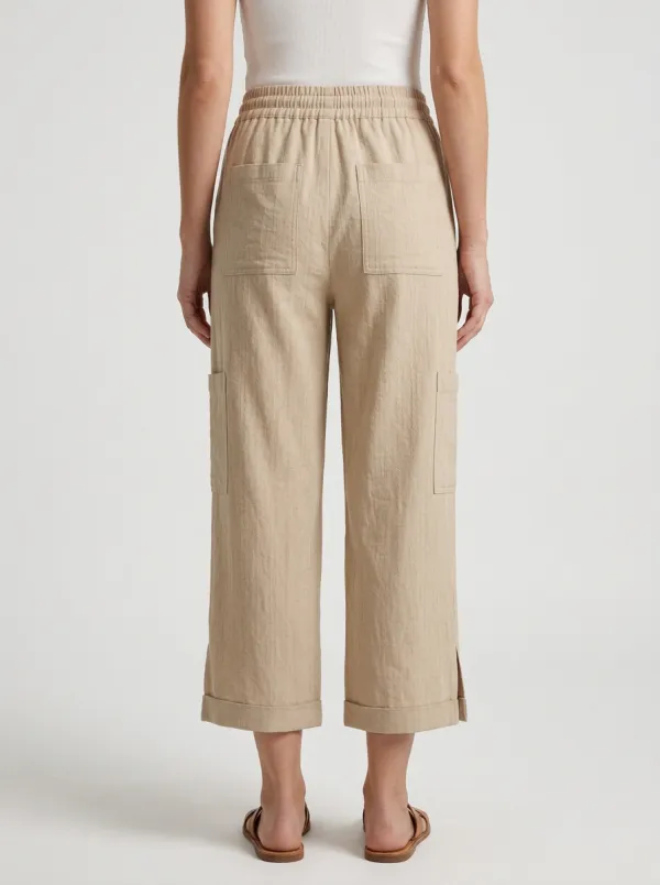 Essential Drawstring Waist Linen Blend Shape Women's Cropped Pants