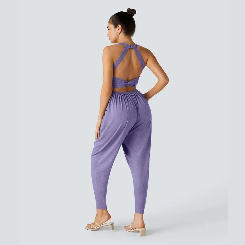 Backless Twisted U Neck Side Pocket Harem Casual Jumpsuit – Easy Peezy Edition 🔥 Limited-Time Offer — 50% OFF Today Only!