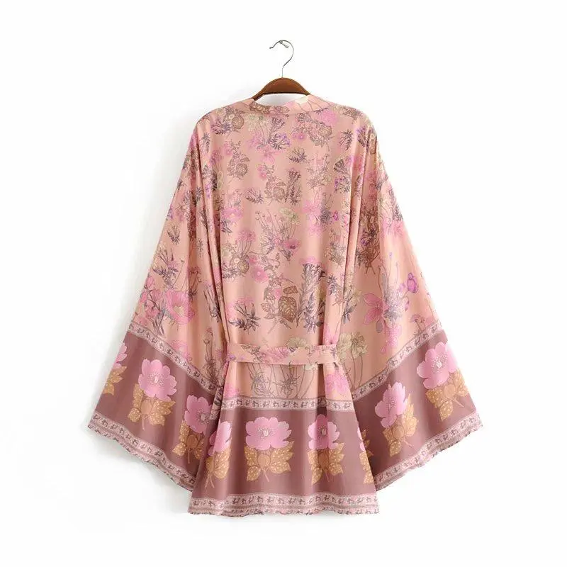 Floral Print Bat Sleeve Kimono Dress