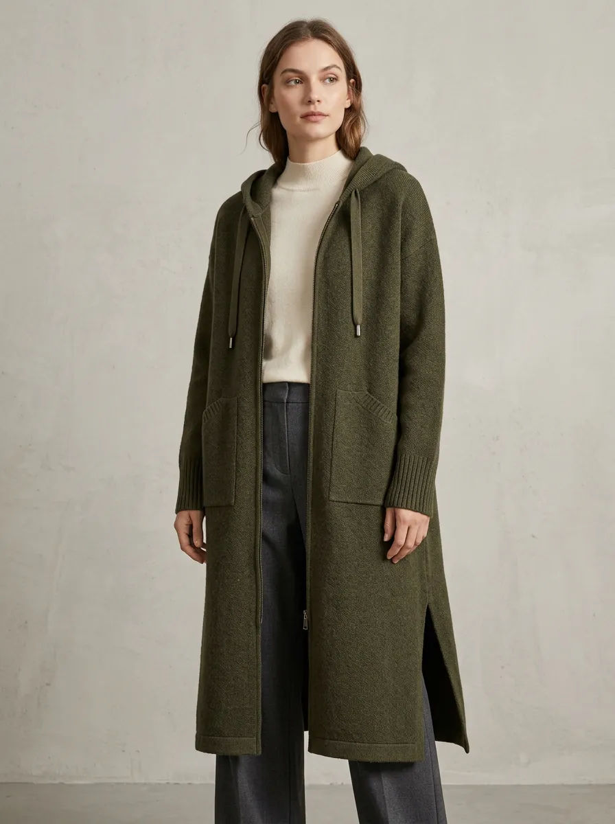 Layering Knit Long Hooded Coat