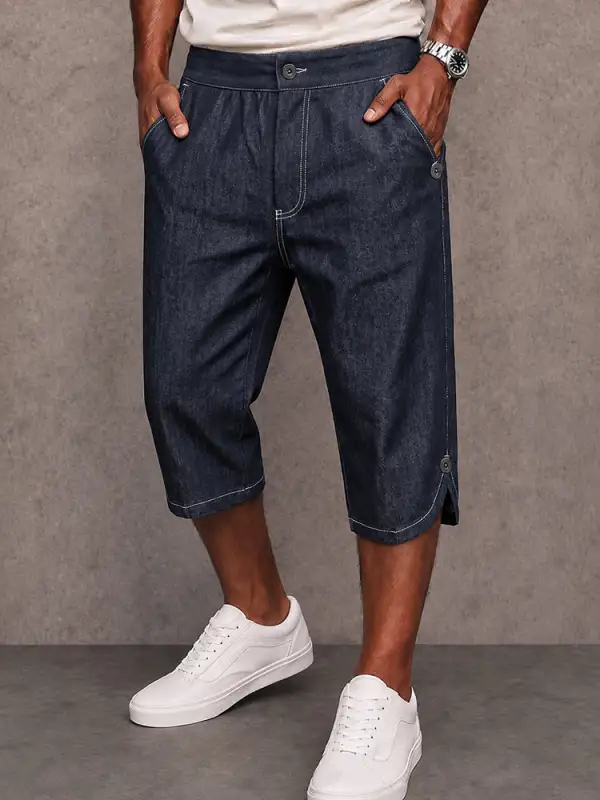 Men's Urban Vintage Washed Denim Capri Shorts