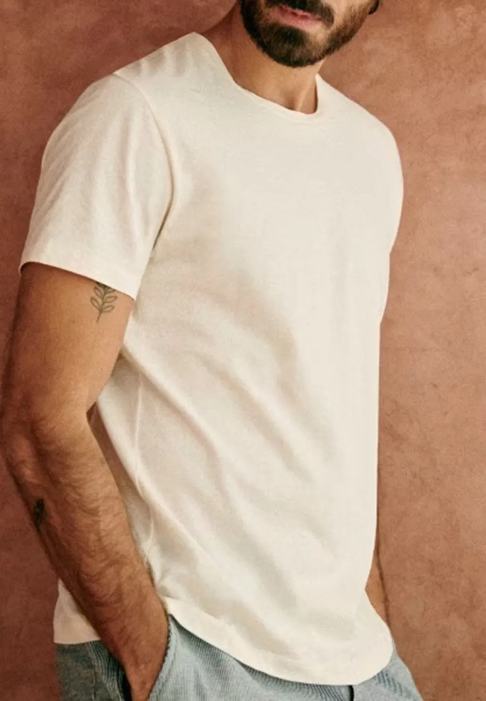 Cream Relaxed Fit Cotton Crew Neck T-Shirt