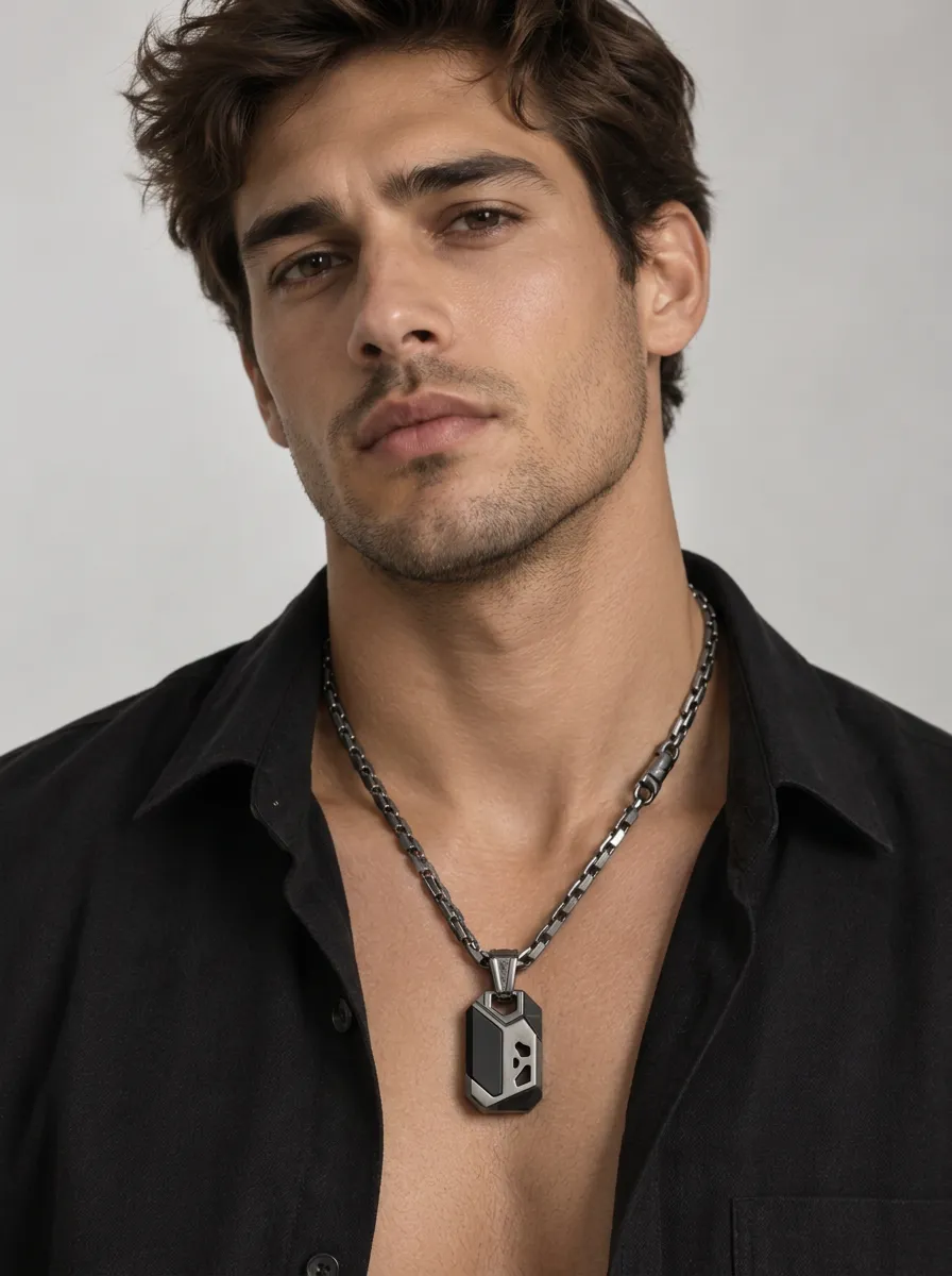 Men's Minimalist Geometric Metal Dog Tag Pendant Necklace