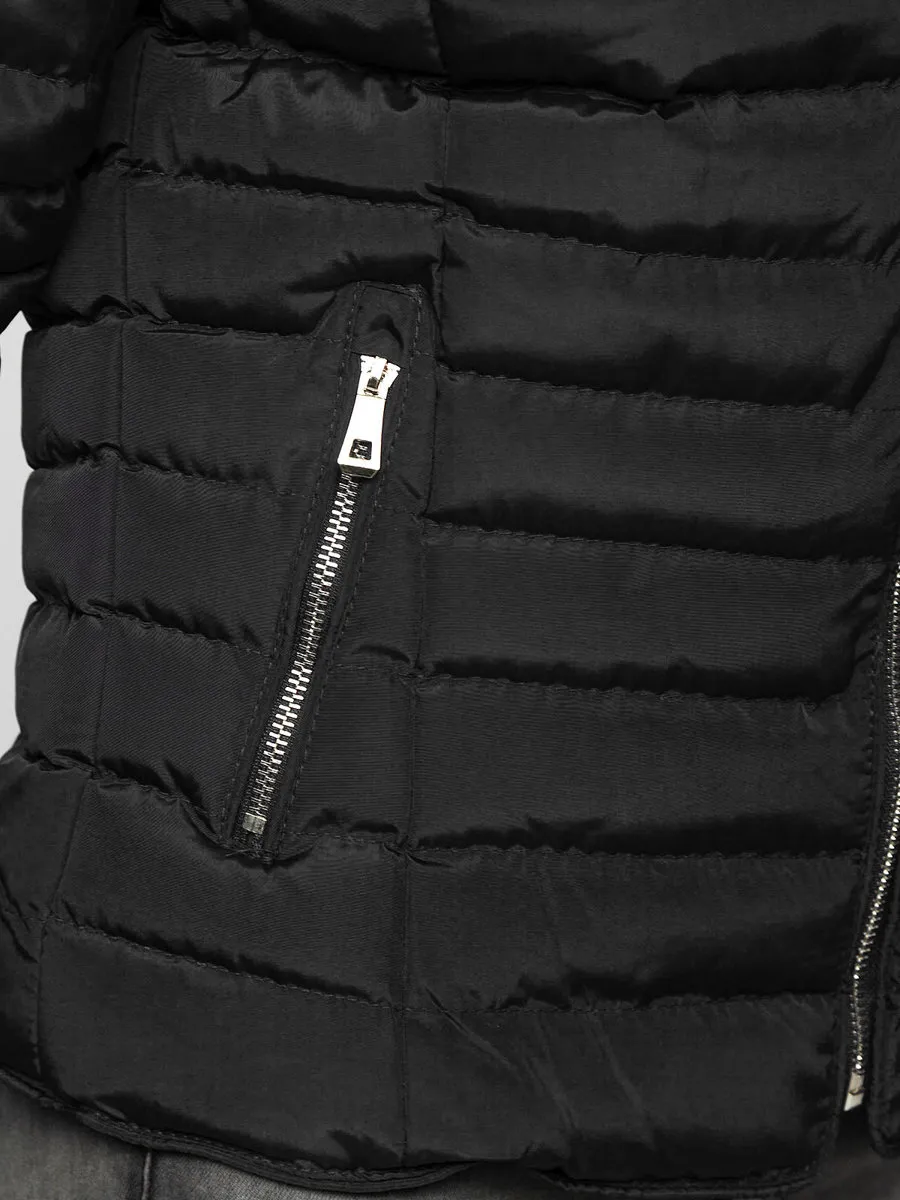 Women's Black Quilted Winter Jacket Without Hood