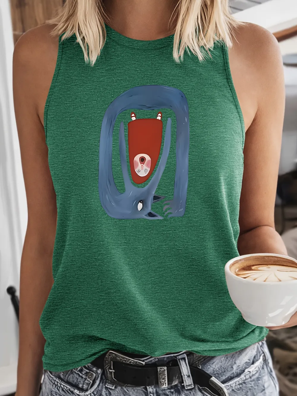 The Little Girl And Wolf Print Tank Top