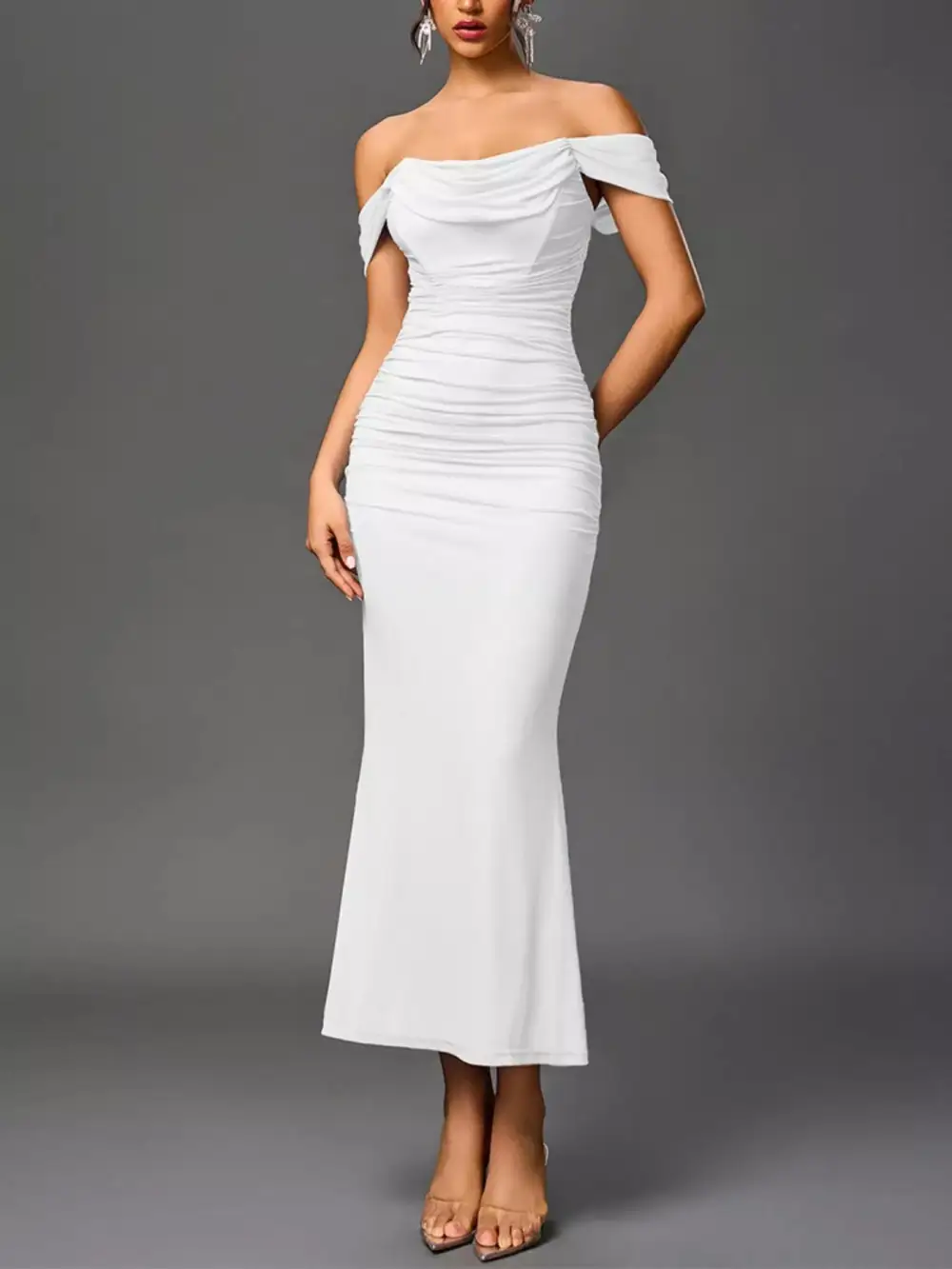 Structured Shape Ruched Maxi Dress