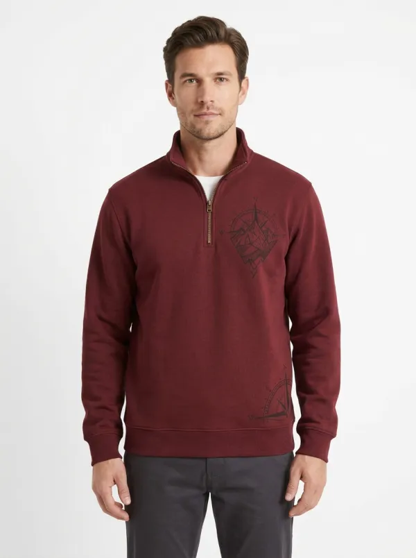 Men's Outdoor Mountain Compass Graphic Zip-Neck Sweatshirt