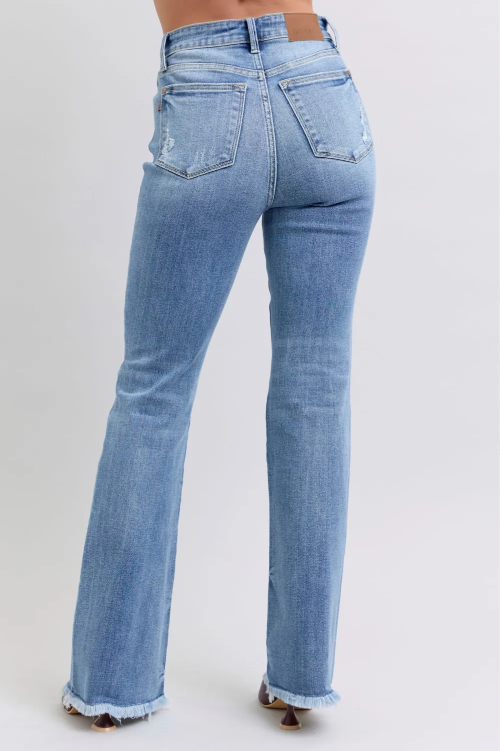 Raw Hem High Rise Bootcut Denim Jeans
