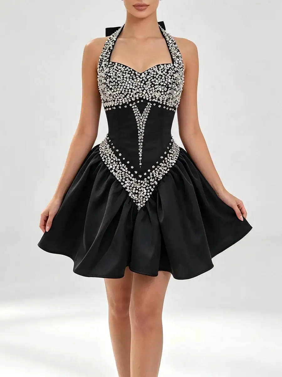 A Line Beaded Mini Dress