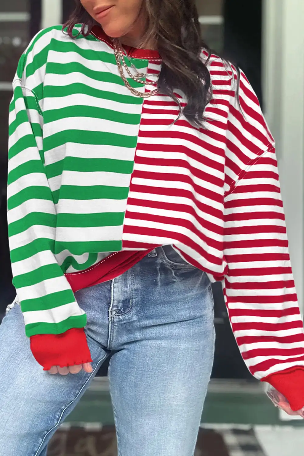 Relaxed Striped Patchwork Sweatshirt