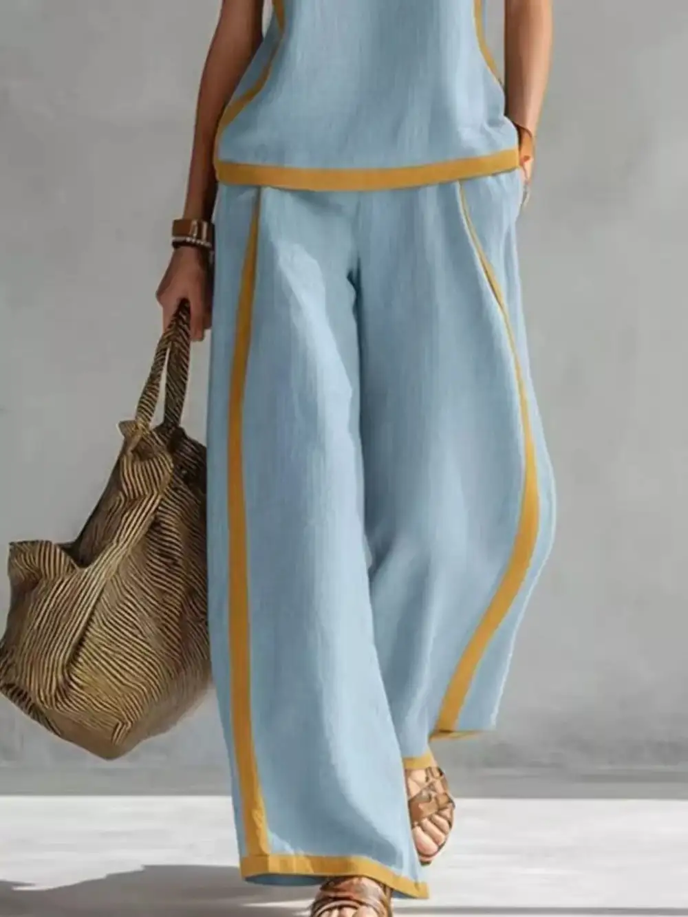 Sleeveless Tank Top and Wide Leg Pants Set