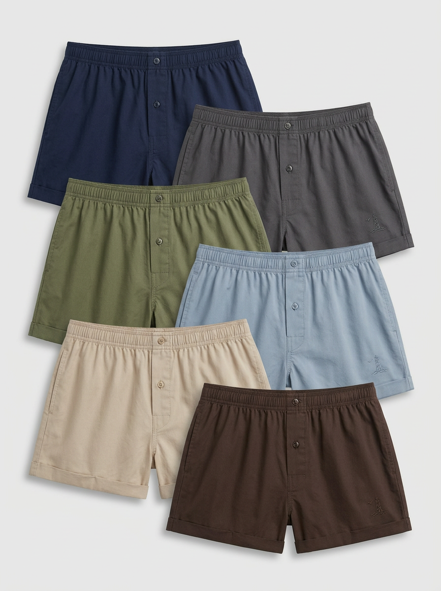 Men's Lighthouse Embroidered Two-Button Cuffed Boxer Short Set
