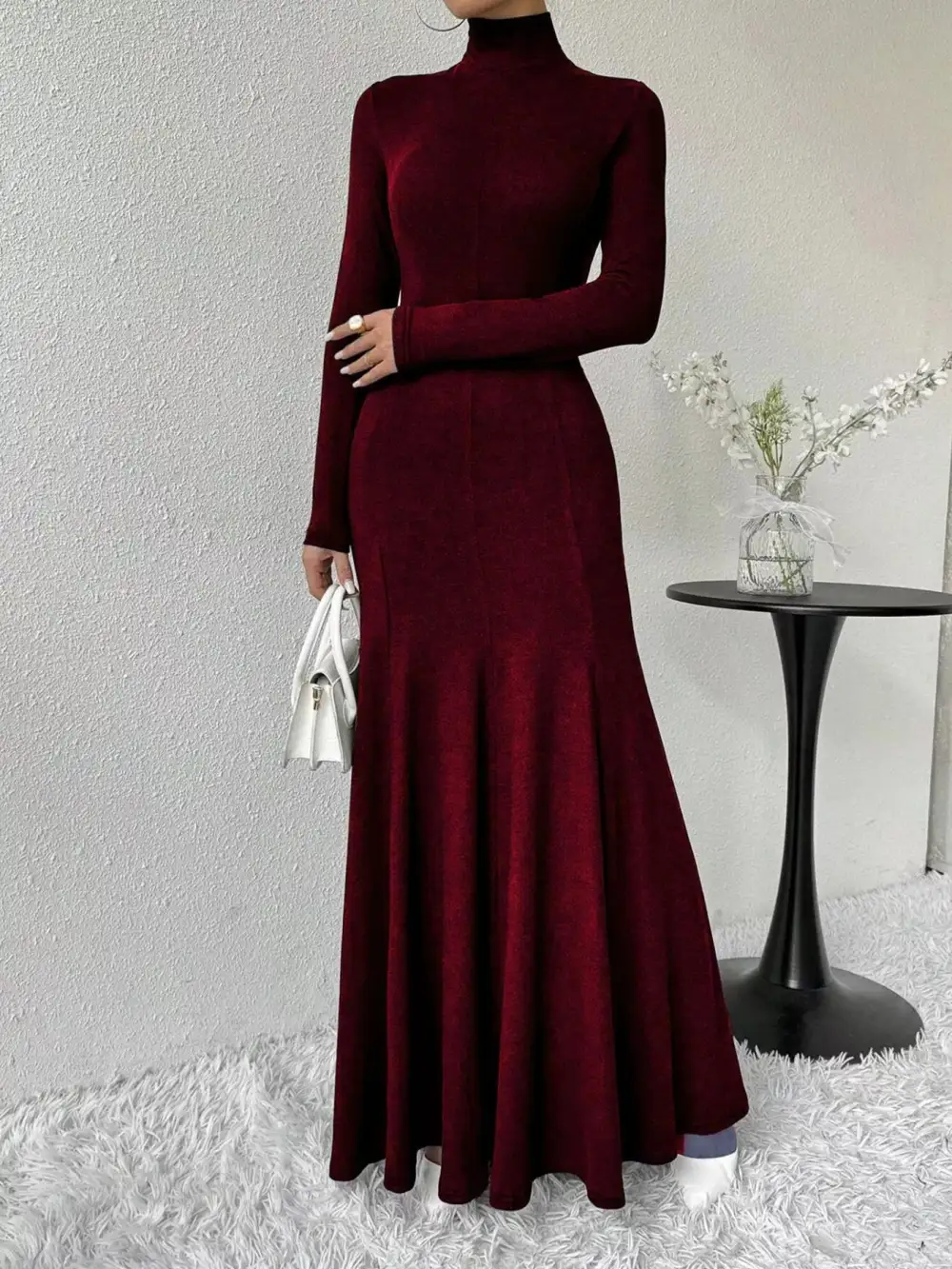 Polished Detail Long Sleeve Maxi Dress