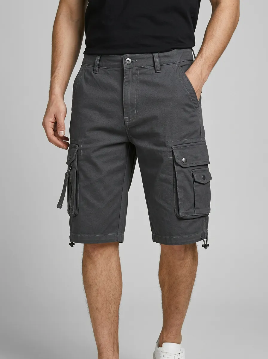 Men's Denim Cargo Shorts with a Belted Waist