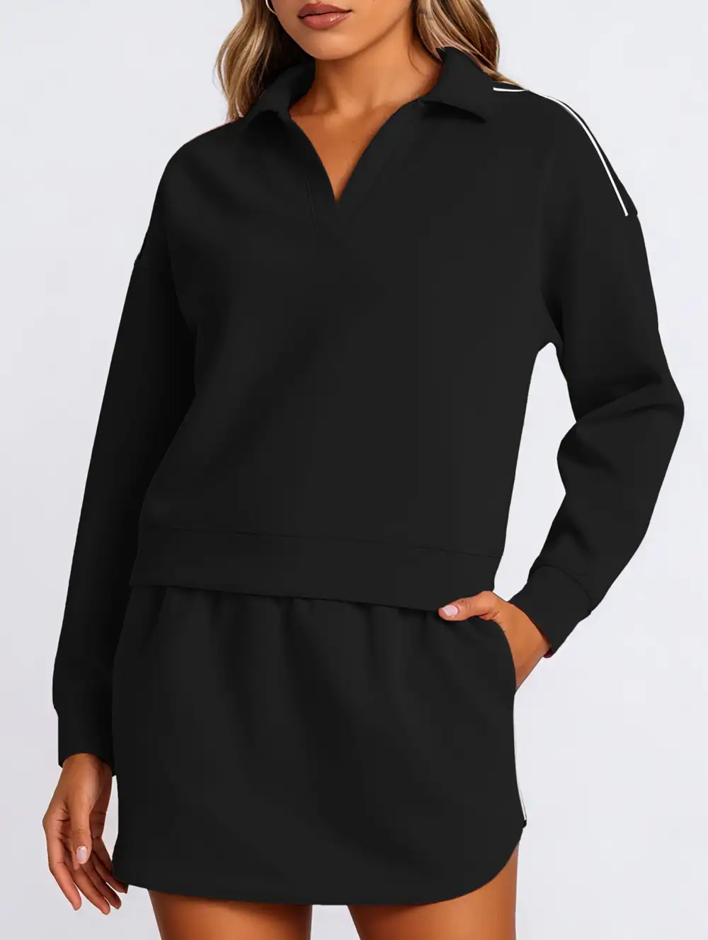 Sport Collar Top Skirt Set
