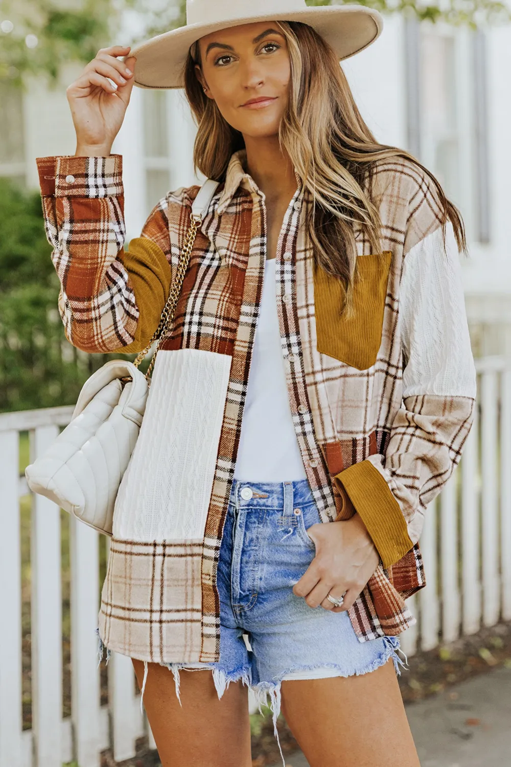 Plaid Color Block Patchwork Shirt Jacket