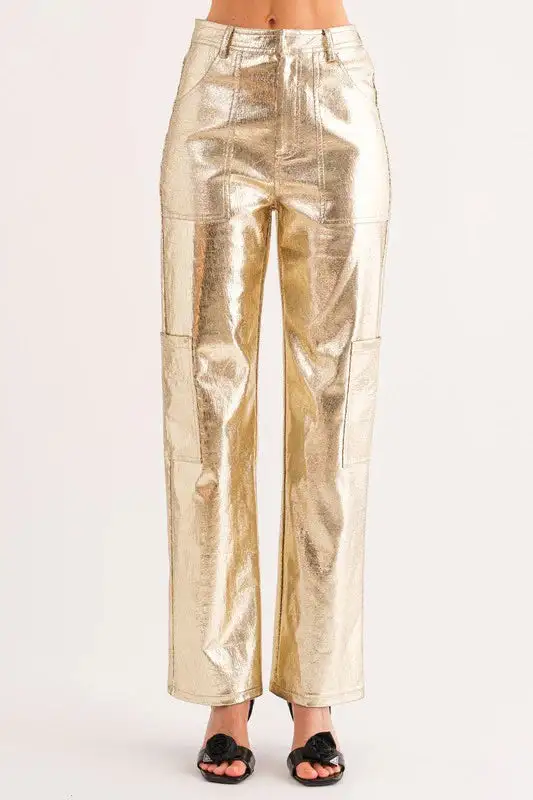 Faux Leather Roomy Utility Casual Pants