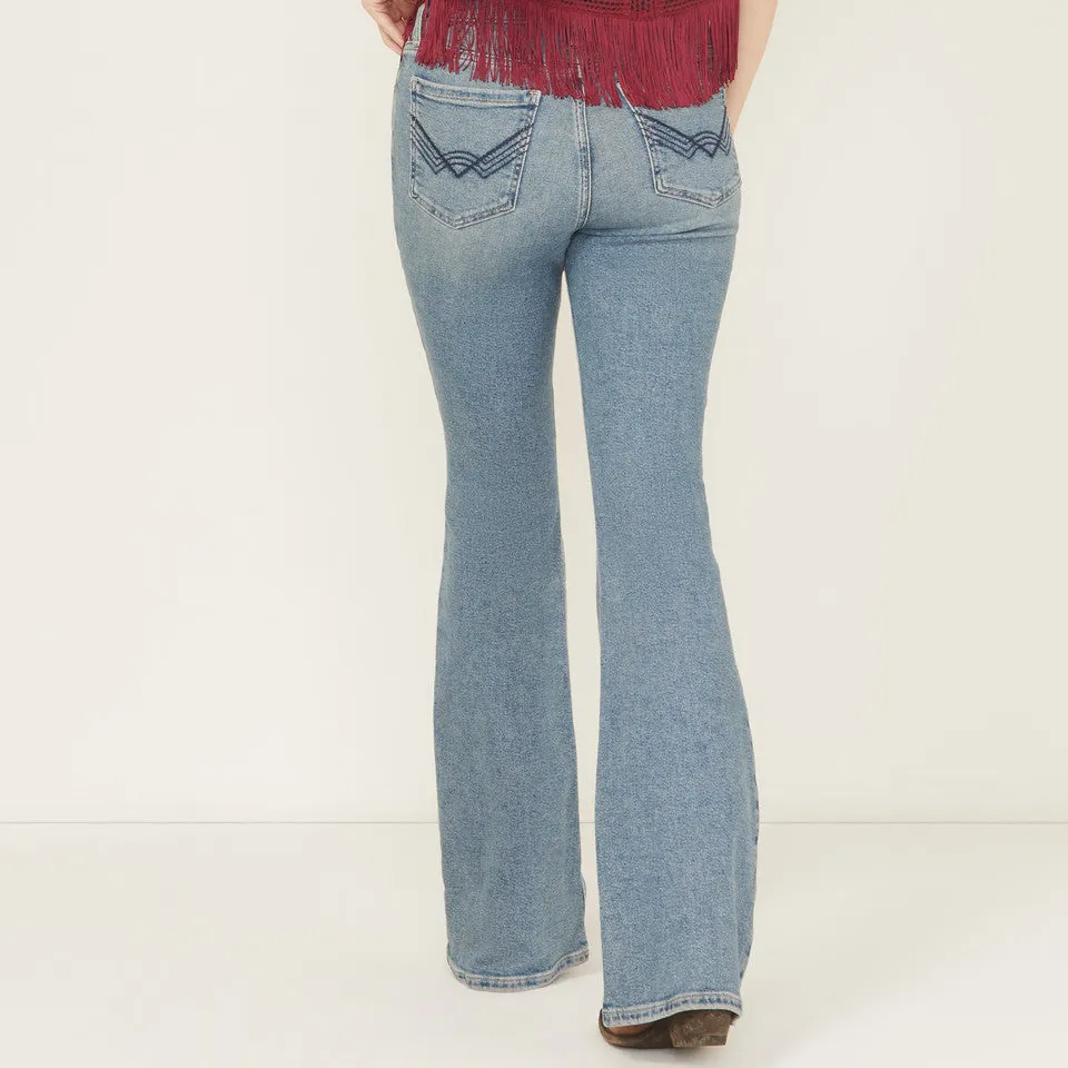 Classic High Rise Flare Stretch Denim Embroidered Jeans