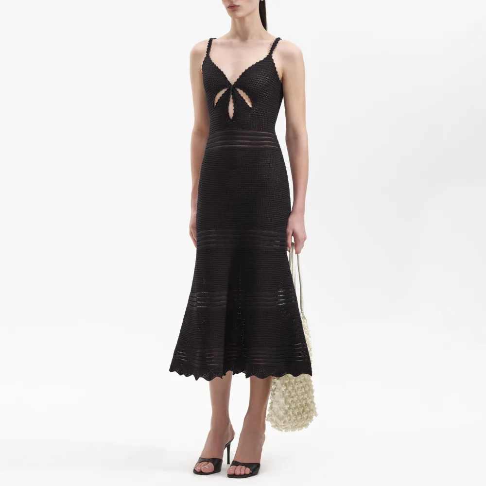 Black Crochet Midi Dress