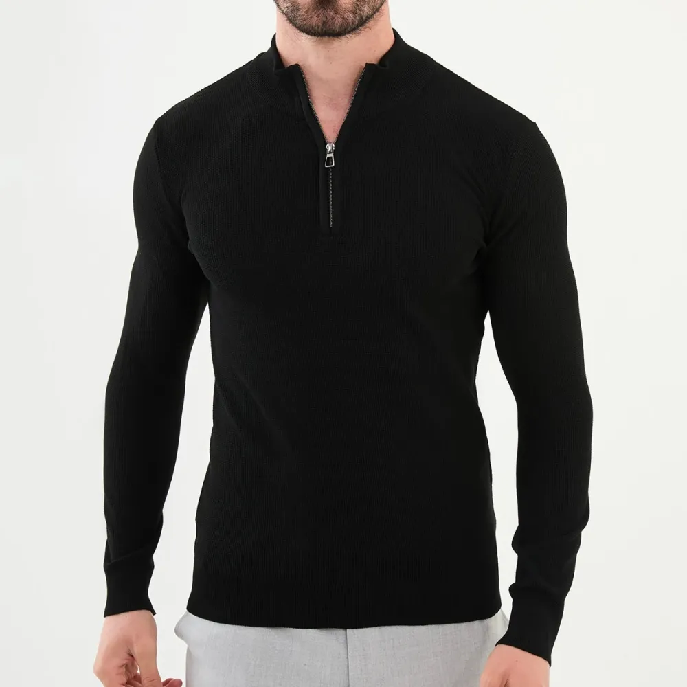 Casual Half Turtleneck Zip Knit Sweater