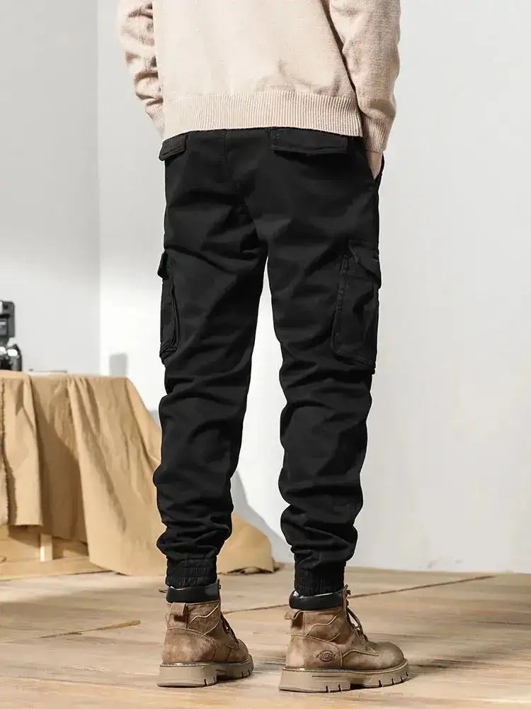 Winter Cargo Pants for Men with Fleece Lining Slim Fit Elastic Waistband