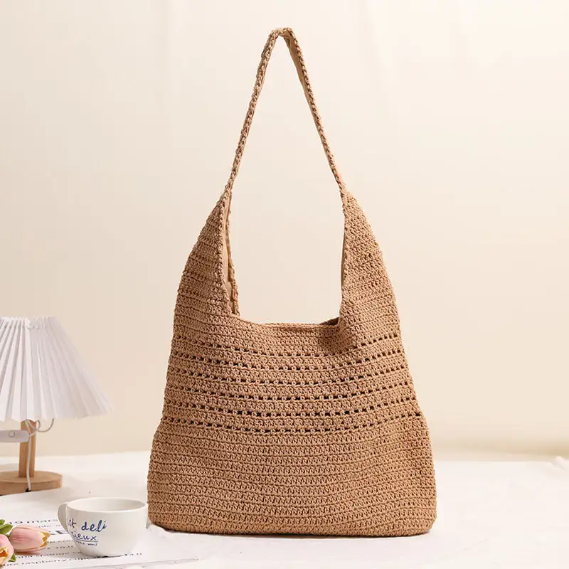 Large Capacity Crochet Straw Bag Hollow Out Shoulder Beach