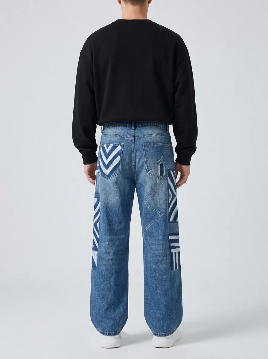 Men's Classic Geometric Wide Leg Jeans